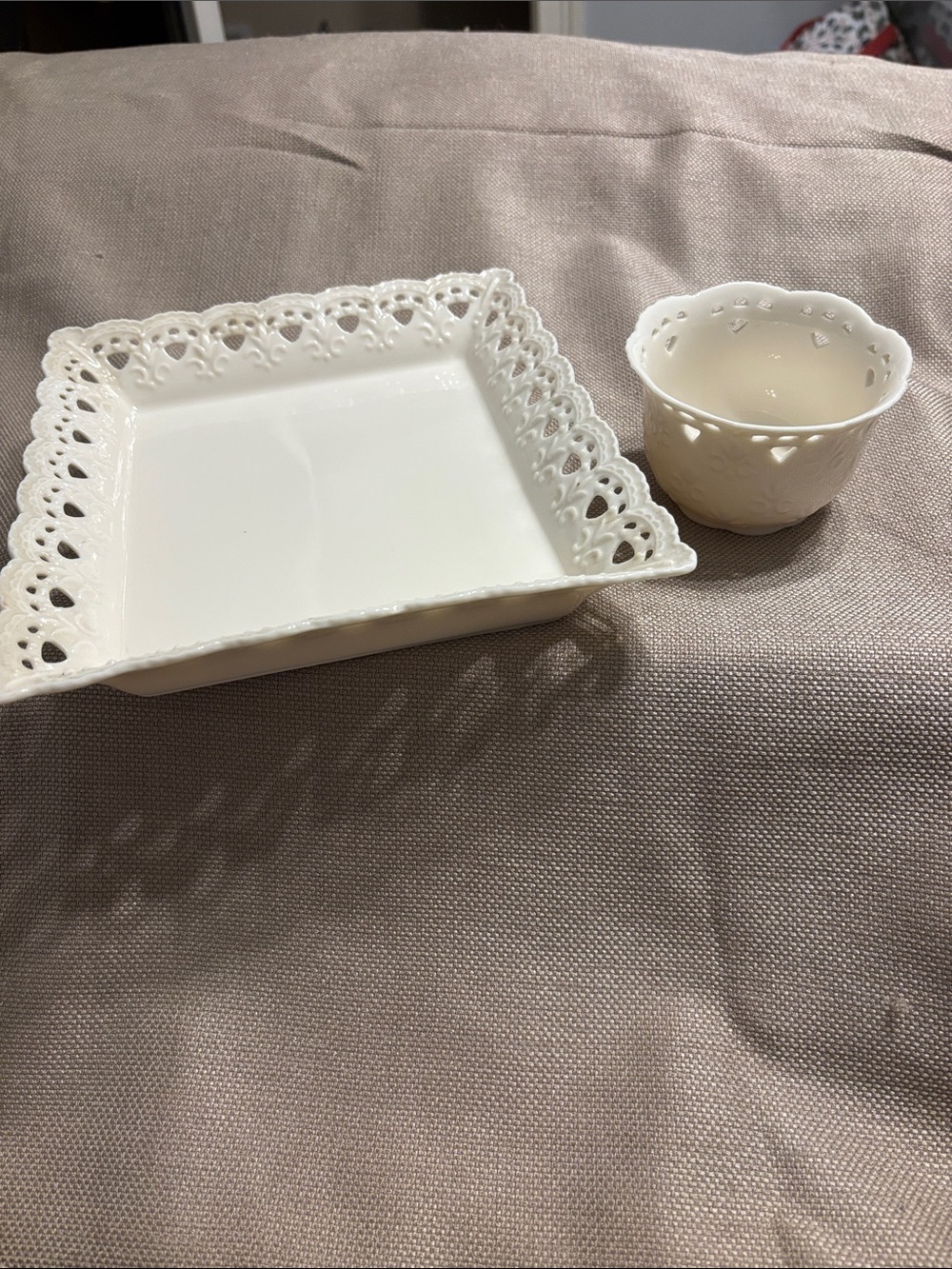 Skye McGhie Cream Lace Porcelain Tray and Bowl
